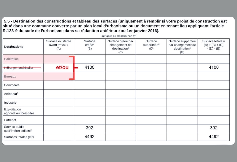 Extrait du récépissé de dépôt d'une demande de permis de construire de l’immeuble sans affectation.