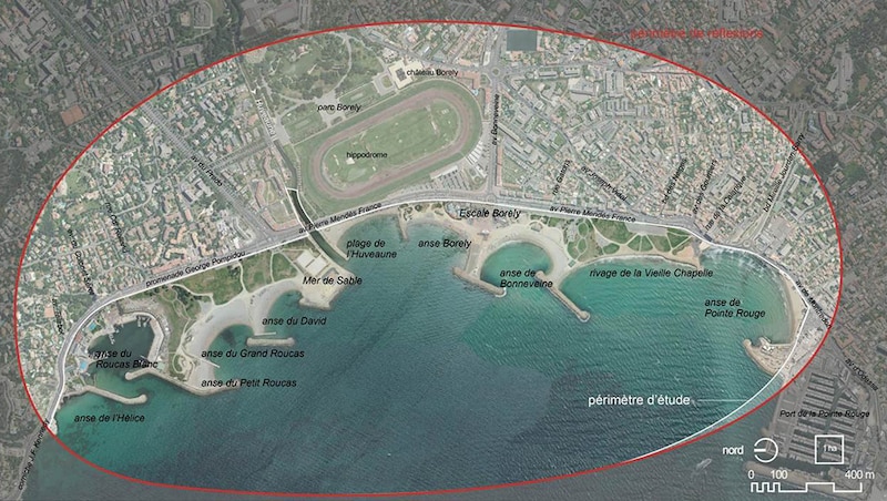 Périmètre d'étude de l'aménagement du littoral sud de Marseille