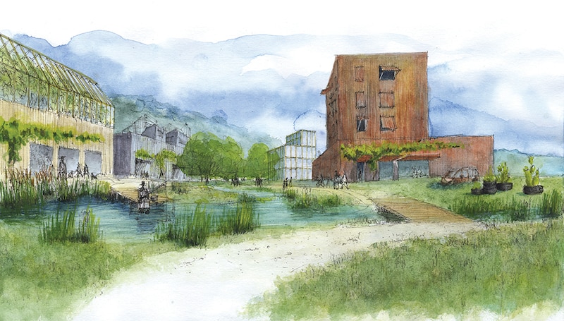 Illustration du futur des villages de Meurthe-et-Moselle au milieu de ce siècle par Cendrine Bonami-Redler