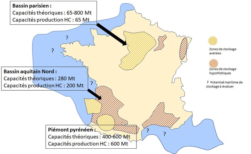 Carte des bassins potentiels de stockage de CO2