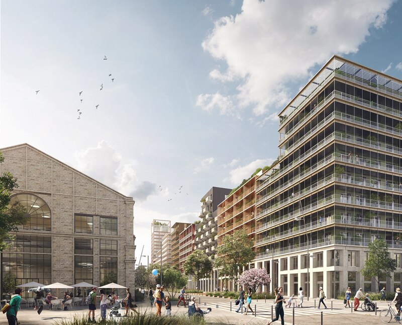Persepective du projet Universeine prévu dans le périmètre du village olympique à Saint-Denis (Seine-Saint-Denis)