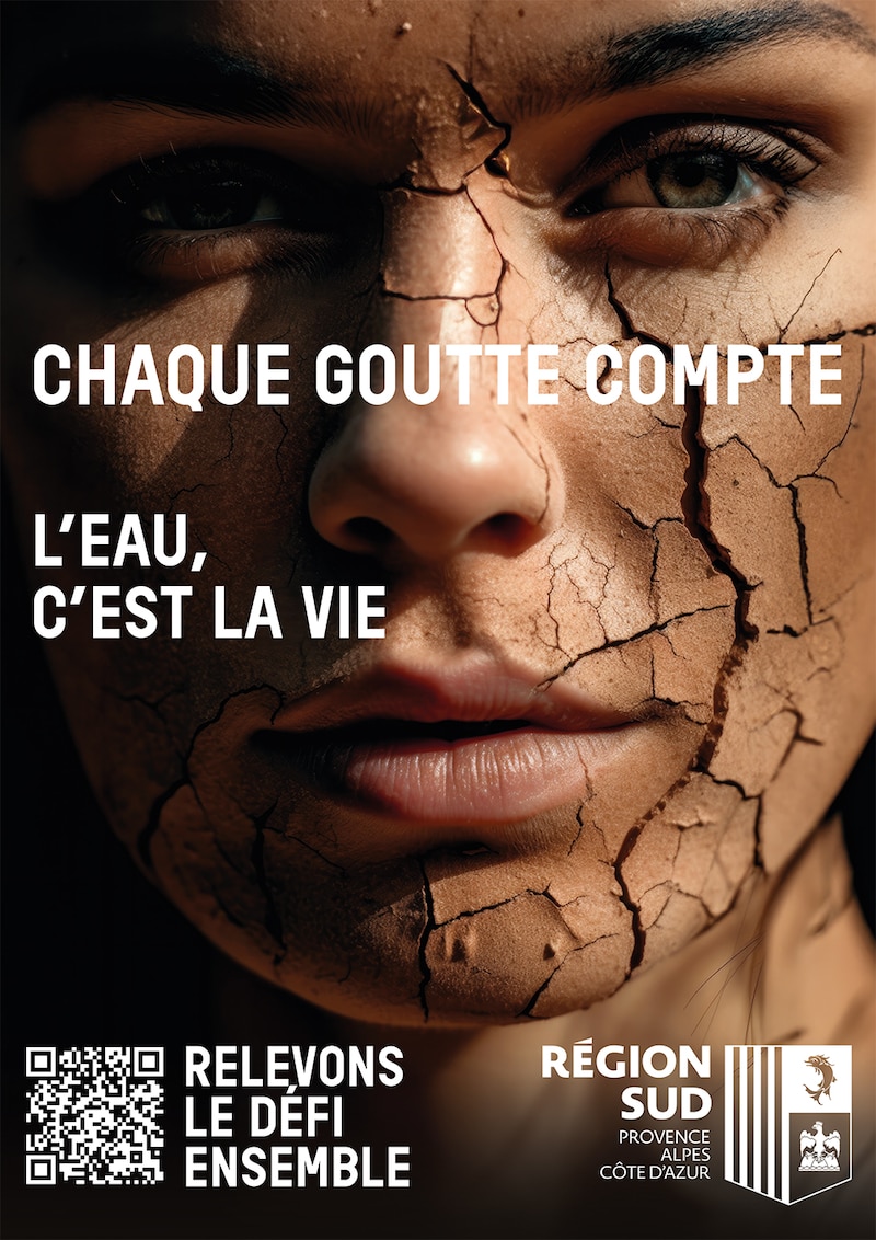 Visuel de la campagne de communication «Chaque goutte compte, L’eau, c’est la vie» lancée par la région Sud-Paca