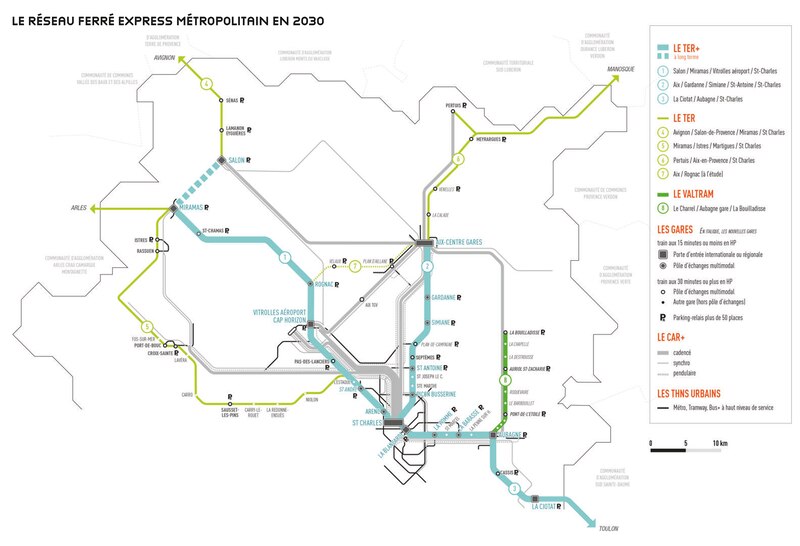 Le réseau ferré express métropolitain en 2030 en Paca