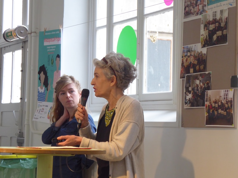 Sophie Carré (plan urbanisme, construction et architecture) et Morgane Flegeau (chercheure) présentent le  programme Biodiversité, aménagement urbain et morphologie