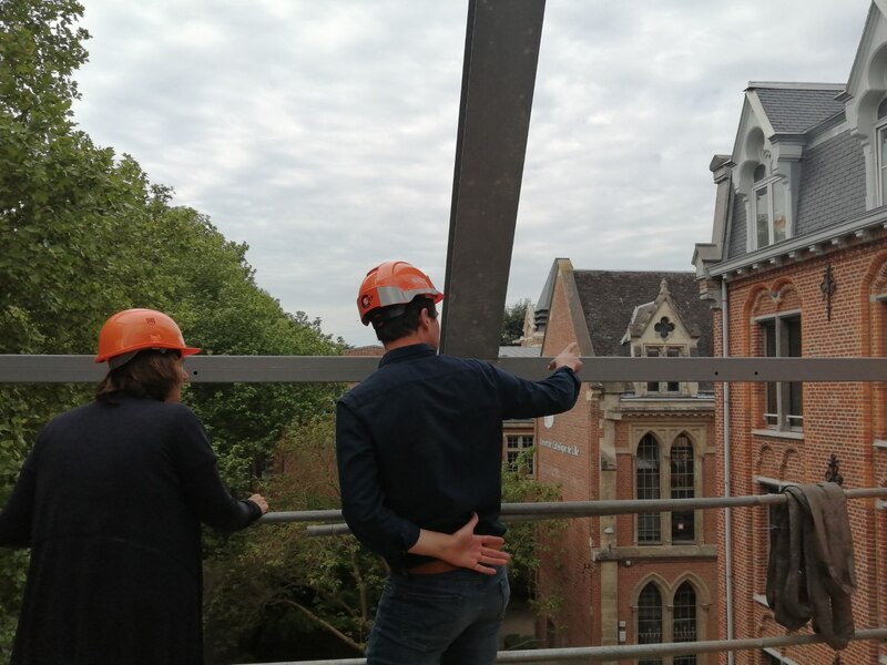 Chantier de réhabilitation d'une résidence étudiante de style néogothique à Lille (Nord)