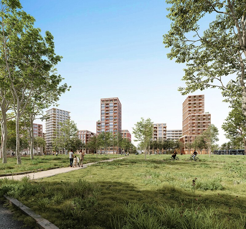 «Le Parc habite», 508 logements, phase 3 de La Cartoucherie à Toulouse - depuis le parc