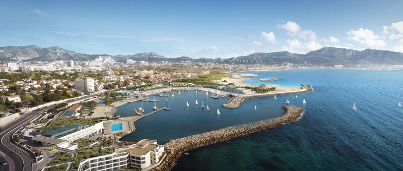 Aménagement du site de la marina du Roucas-Blanc à Marseille (Bouches-du-Rhône) dans le cadre des JO 2024 ; Jacques Rougerie et Carta Associés, architectes