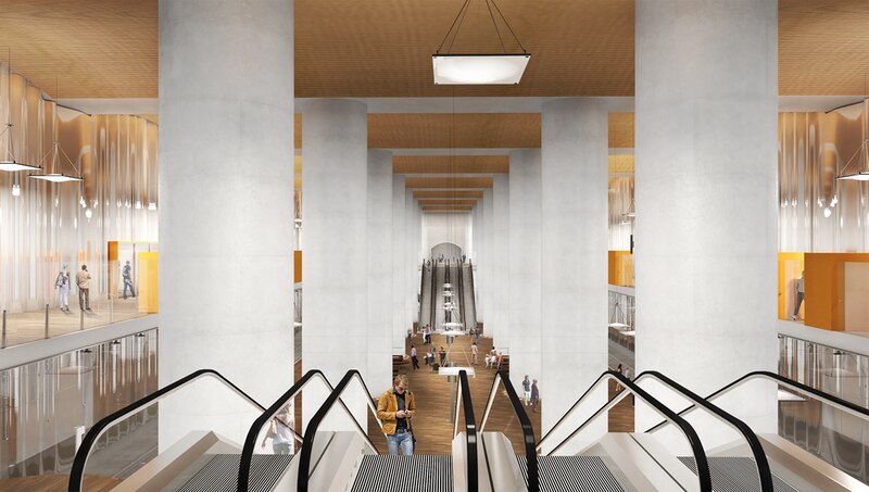 Perspective du projet de gare Eole La Défense depuis les escalators